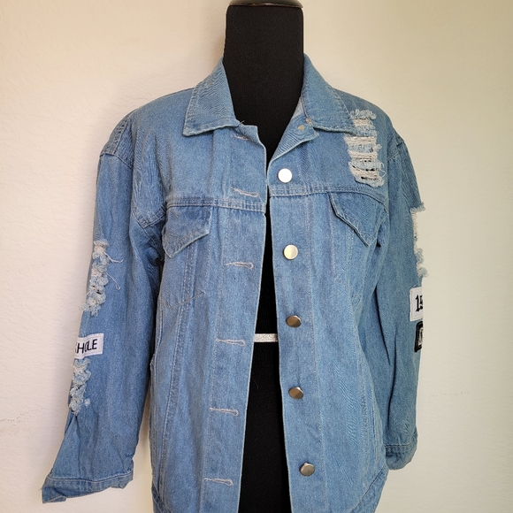 Korea Kpop Retro Frayed Embroidery Jean Jacket - Picture 5 of 5